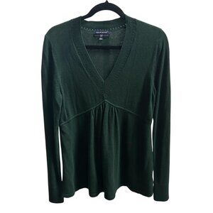 GAP Women's Dark Green Cashmere Blend V-neck Peplum Pullover Sweater Sz L
